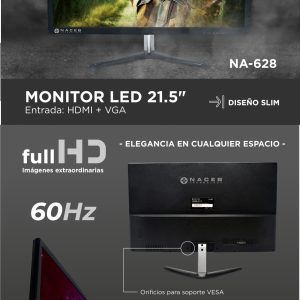 Monitor Naceb Technology NA-628, 21.5 pulgadas, 1920 x 1080 Pixeles, Negro 1 Año de Garantía con CT