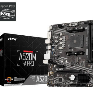 Motherboard MSI A520M-A PRO, Socket AM4, MicroATX, Soporta Procesadores Ryzen 5000 y 3000 y 4000G series