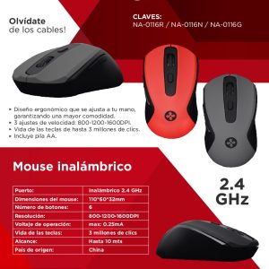 Mouse Inalámbrico Rojo NA-0116R NACEB TECHNOLOGY
