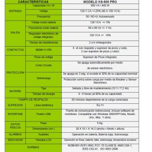 No-Break DATASHIELD KS800 LCD , 800 VA, 480 W, Negro