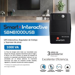 No-Break SMARTBITT SBNB1000USB, 1000 VA, 500 W, Negro, Hogar y Oficina