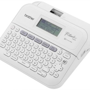 Rotulador Brother P-touch PTD410, transferencia térmica, USB, teclado qwerty, adaptador AC, imprime etiquetas laminadas de hasta 18 mm de ancho