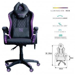 SILLA GAMER RGB INCLINACION RESPALDO 145 CLASE 4 140-150KG NSG-RGB1 FOAM 350MM 63CM*64CM*121-131CM COJIN LUMBAR Y CABEZA NEGRO/ROSA