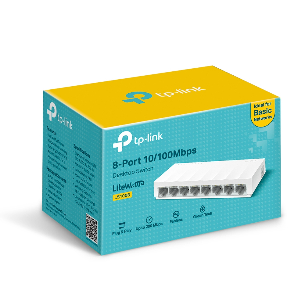 SWITCH DE 8 PUERTOS PARA ESCRITORIO CON TECNOLOGÍA GREEN ETHERNET PLUG AND PLAY TP-LINK LS1008 DE 8 PTOS 10/100M