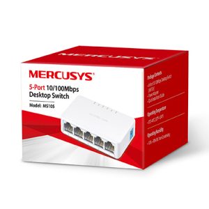 SWITCH MERCUSYS MS105 DE 5 PUERTOS 10/100MBPS DE DISEÑO COMPACTO E INSTALACIÓN FLEXIBLE PARA ESCRITORIO
