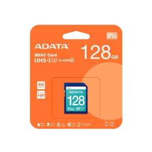 Secure Digital ADATA V30 SDXC UHS-I U3 ADATA ASDX128GUI3V30S-R, 128 GB, Clase 10