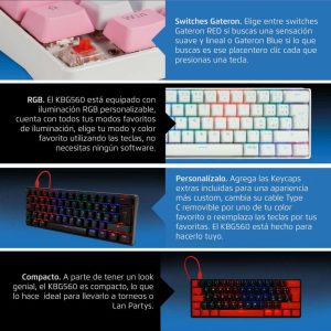 Teclado Mecánico 60% Game Factor KBG560-RD, Rgb, Teclas Extras Red Intercambiables, Red Switch, Usb Rojo