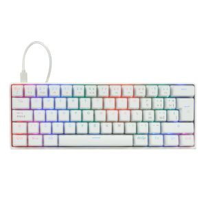 Teclado Mecánico 60% Game Factor KBG560-WH, Rgb, Teclas Extras Pink Intercambiables, Red Switch, Usb Blanco