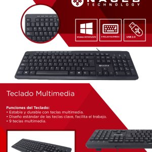 Teclado Multimedia Naceb Technology NA-0109, Estándar, Negro, Alámbrico