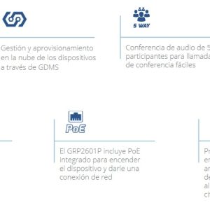 Teléfono IP GRANDSTREAM GRP2601P Teléfono básico de 2 líneas, 2 cuentas SIP, Gestión y aprovisionamiento en la nube de los dispositivos a través de GDMS