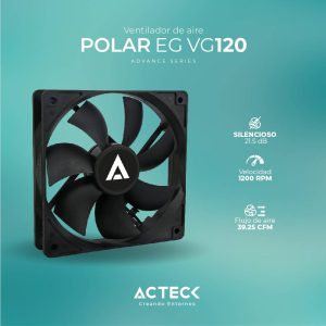 Ventilador Polar EG VG120 ACTECK Ventilador de aire, 7 Aspas, Velocidad 1200RPM, Silencioso 21.5 Db, Flujo de Aire 39.25CFM, Rodamiento Hidraulico, Medida