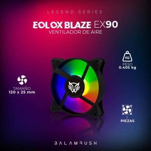 Ventilador de 120mm ARGB Balam Rush Eolox Blaze EX90: Velocidad: 1500 Rpm, Flujo de aire: 35.37, CFM