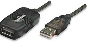 150958 Cable de Extensión Activa USB de Alta Velocidad USBA Macho/ A Hembra, 20m, con repetidor incluido.