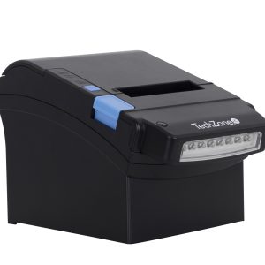 Impresora termica TechZone TZBE400 de 80mm, vel de 260mm/s, 576 DPI´s, USB-SERIAL-RJ45-RJ11, detedctor de billetes falsos ,cortador automatico, 1 año de ga