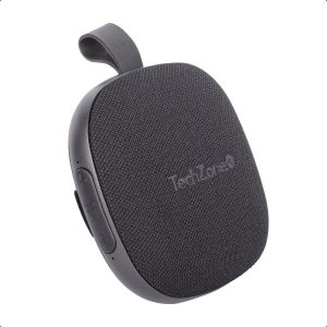 Bocina Bluetooth Portátil TECHZONE TZSP01 TWS, Negro, Alcance 10mts, Resistente al agua IPX7, Duración en uso 7hrs.
