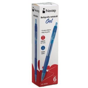 Boligrafo en Gel Marca Nextep NE-062A retractil punto 0.7 mm color azul con 6 piezas