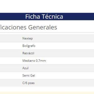 Boligrafo en Gel Marca Nextep NE-062A retractil punto 0.7 mm color azul con 6 piezas