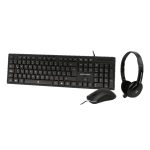 Kit Teclado+Mouse+Diadema para Oficina PERFECT CHOICE PC-201717, Negro, 1000 DPI