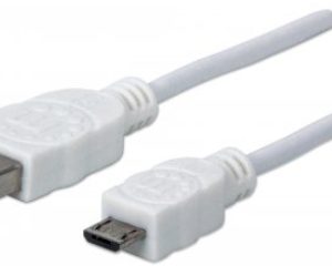 Cable USB a Micro B MANHATTAN 323987, USB A, Micro-USB B, Macho/Macho, 1 m, Color blanco
