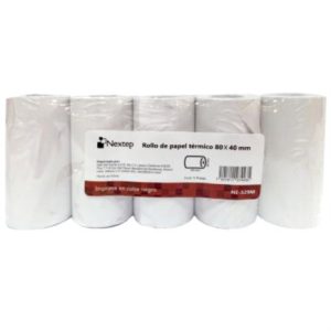 Rollo de Papel Nextep Térmico NE-529M 80x40 mm c/5 piezas gramage 55 y largo 14m + 5% impresión color negro
