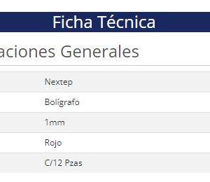 Bolígrafo Nextep NE-060R punta 0.1 color Rojo con 12 piezas