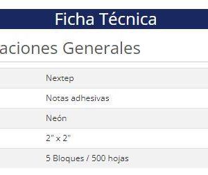 Nota Adhesiva Nextep NE-056 2x2 Color Neon con 5 bloques de 100 hojas cada uno