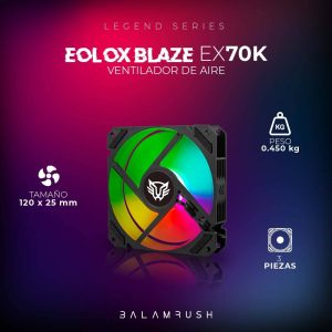 Kit 3 Ventiladores de 120mm ARGB Balam Rush Eolox Blaze EX70K: Velocidad: 1200 Rpm Flujo de aire: 30.71 CFM
