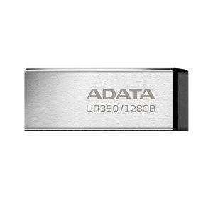 Memoria USB de 128GB UR350 3.2 Gen 1 (retrocompatible 3.0 y 2.0), diseño elegante sin tapa. Color Metálico, negro. UR350-128G-RSR/BK