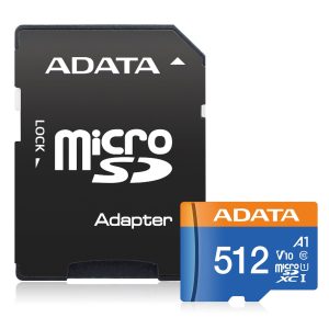 Micro Secure Digital ADATA Premier A1 UHS-I 512GB Class 10, Velocidad de lec/esc 100/25 (MB/s). AUSDX512GUICL10A1-RA1
