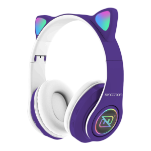 AUDIFONOS ON-EAR BLUETOOTH NBH-07 CON OREJAS LUZ RGB RADIO FM MICRO SD 3.5MML MANOS LIBRES MORADO