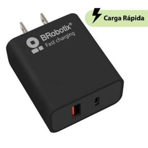 CARGADOR CARGA RÁPIDA, DUAL USB V3.0, 18W, 1 PUERTO TIPO A Y 1 PUERTO TIPO C, COLOR NEGRO, BROBOTIX 6006658