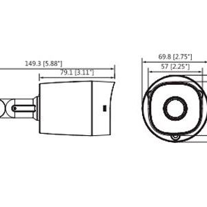 Cámara DAHUA HAC-B2A51N-0280B-S2 bullet de 5 MP lente de 2.8 mm y ángulo de visión de 106°. Incorpora IR 20 m para visión nocturna, resistente IP67 NB