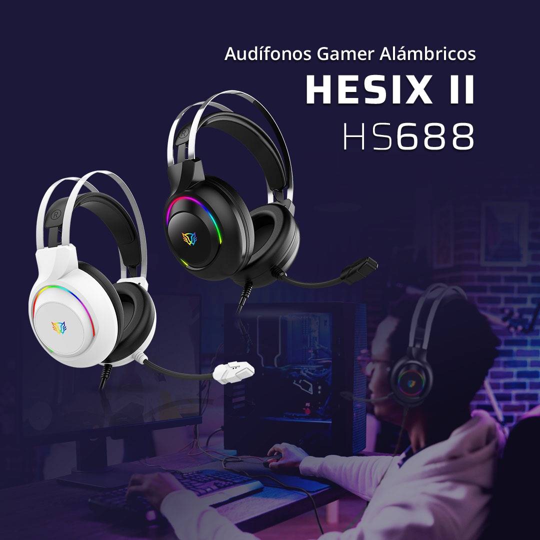 Headset Gaming Alambrico Hesix II HS688 Balam Rush Azender Series Sonido Envolvente, Alta Voces 50mm, Microfono Omnidireccional, Conexión 3.5mm + USB Largo