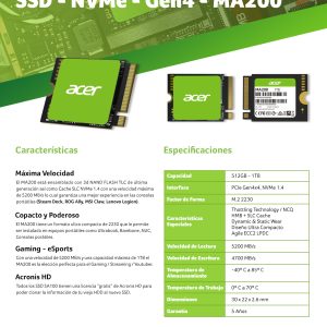SSD NMVe 2230 ,ACER MA200 1TB, GEN4, 5200 MB/s