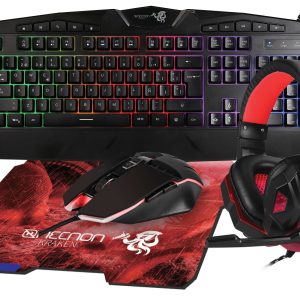 KIT GAMING 4 EN 1 NGC-KRAKEN AUDIFONOS LED TECLADO 114 TECLAS MOUSE 7 BOTONES HASTA 3200DPI MOUSEPAD ROJO