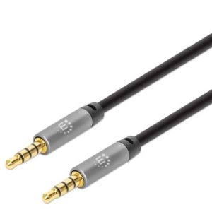355995 Cable Auxiliar de audio estéreo, contactos chapados en oro, diseño delgado, negro/plata, 2m