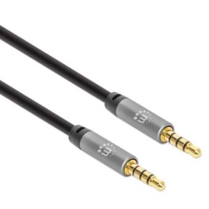 355995 Cable Auxiliar de audio estéreo, contactos chapados en oro, diseño delgado, negro/plata, 2m