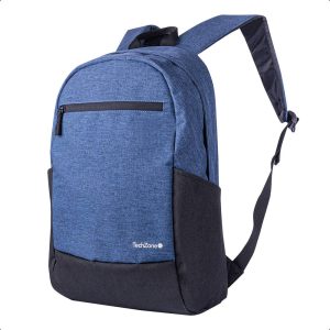 Backpack Basic Black TechZone TZLBP16 15.6 pulgadas, color azul, 2 bolsos laterales y 1 frontal, tirante acojinado. GARANTIA LIMITADA DE POR VIDA