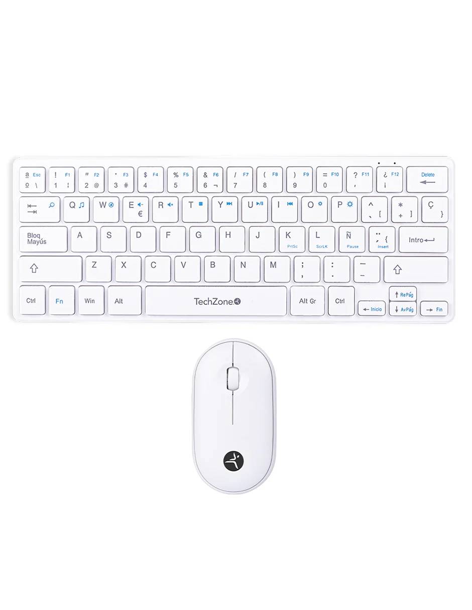 Combo Inalámbrico Young Pop White TECHZONE , color blanco, 64 teclas, 1200 DPI, compatibilidad con Windows y MacOS