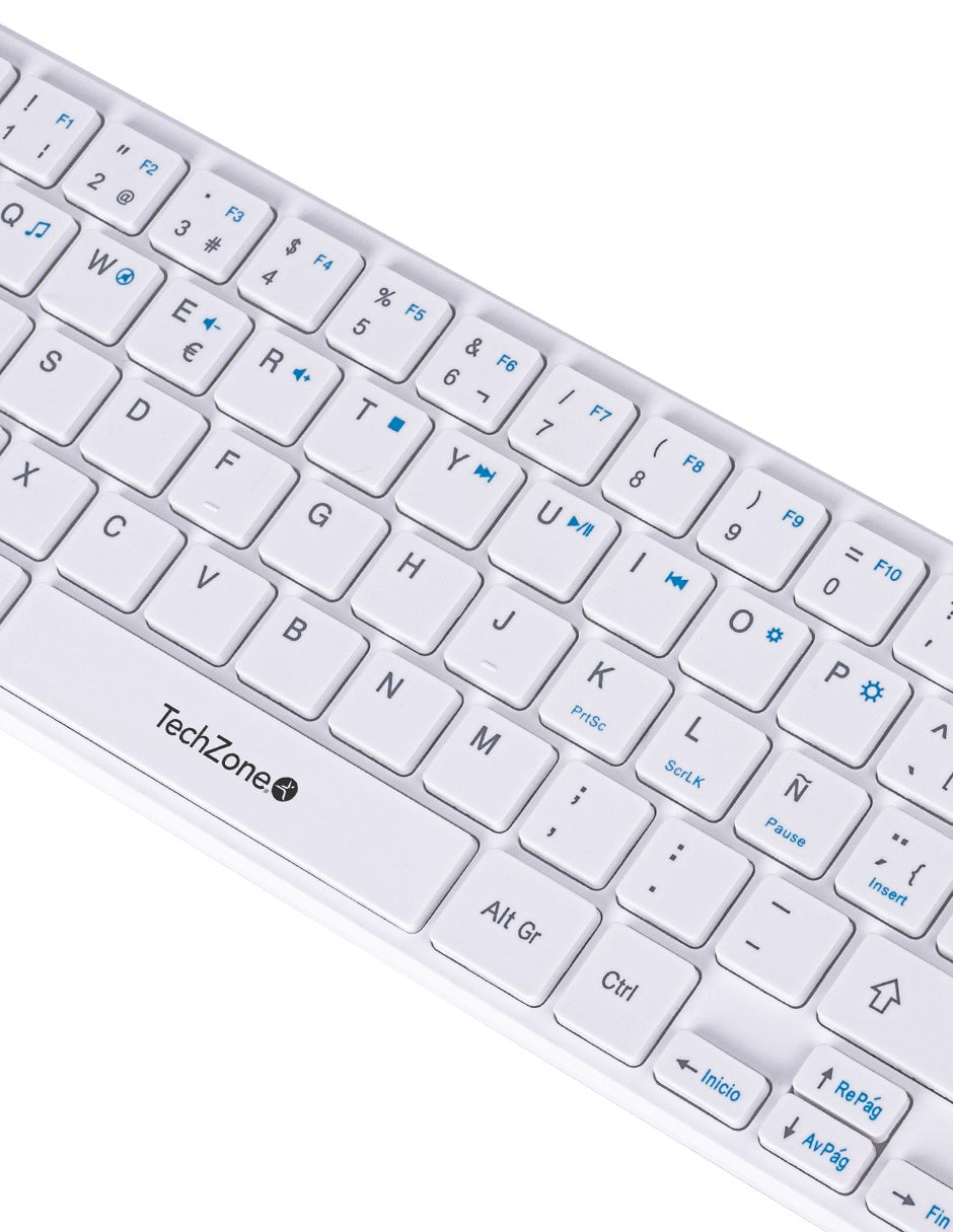 Combo Inalámbrico Young Pop White TECHZONE , color blanco, 64 teclas, 1200 DPI, compatibilidad con Windows y MacOS