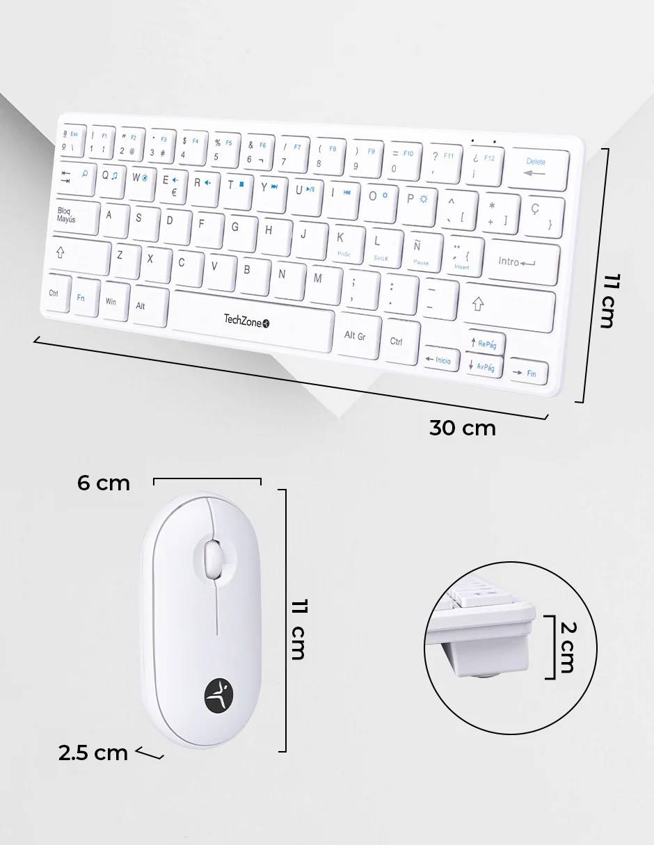 Combo Inalámbrico Young Pop White TECHZONE , color blanco, 64 teclas, 1200 DPI, compatibilidad con Windows y MacOS