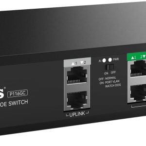 Netis Switch POE P116GC, 16 Puertos POE y 2 Puertos Uplink, 225W,1000 Mbps,IA Watch Dog, Plug & Play,250 metros de alcance en transmisión,No Administrable