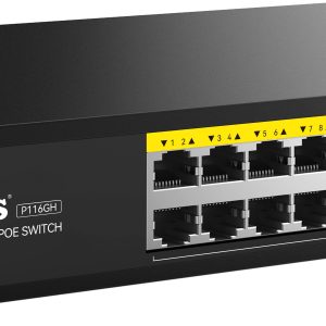 Netis Switch POE P116GH, 16 Puertos POE y 2 Puertos Uplink,225W,100 Mbps, IA Watch Dog, Plug & Play,250 metros de alcance en transmisión,No Administrable