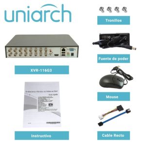 DVR Pentahíbrido Uniarch XVR-116G3, 16 Canales Analógicos, 8 Canales IP, Capacidad de 1 Disco Duro de 8 TB, Carcasa Metálica