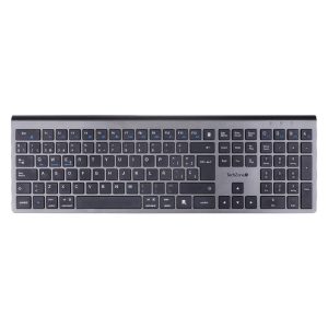 Teclado HEFESTOS recargable con conexión Bluetooth TECHZONE TZACTCB01 color plata, QWERTY. Compatibilidad: Windows, Android y MacOS.