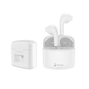 Audífonos Nextep NE-428B Buds Bluetooth Control Táctil hasta 20 horas color Blanco, tipo universal, Alcance de 10 metros Waterproof IPX4