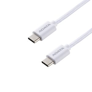Cable ADATA USB Tipo C - USB Tipo C. Potencia máxima de salida de 100 W, Tejido de nailon, (2 M de longitud). Color Blanco. CACC-200PN-WH