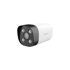 Camara formato bala con lente optico de 4MP (2560 * 1440) de alto rendimiento en interiores y exteriores, permite uso de NVR y monitoreo mediante app.