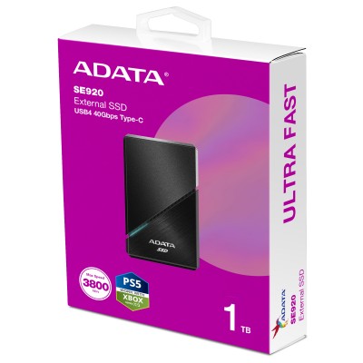 SSD Externo ADATA 1TB. USB4 40Gbps Type-C,&nbsp; 3,800/3,700MB/s lectura/escritura, Color NEGRO. N.P. SE920-1TCBK