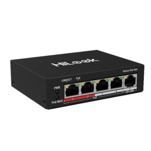 Switch PoE+ / 4 Puertos 10/100 Mbps PoE+ (af / at) / 1 Puerto 10/100 Mbps Uplink / Modo Extendido hasta 250 Metros / 35 Watts